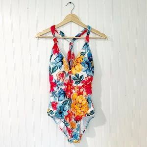 Time and Tru Tropical Floral One Piece Swimsuit - LARGE